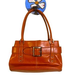 Genuine Designer Authentic Orange Brown Leather Bag with Buckle by St John’s Bay